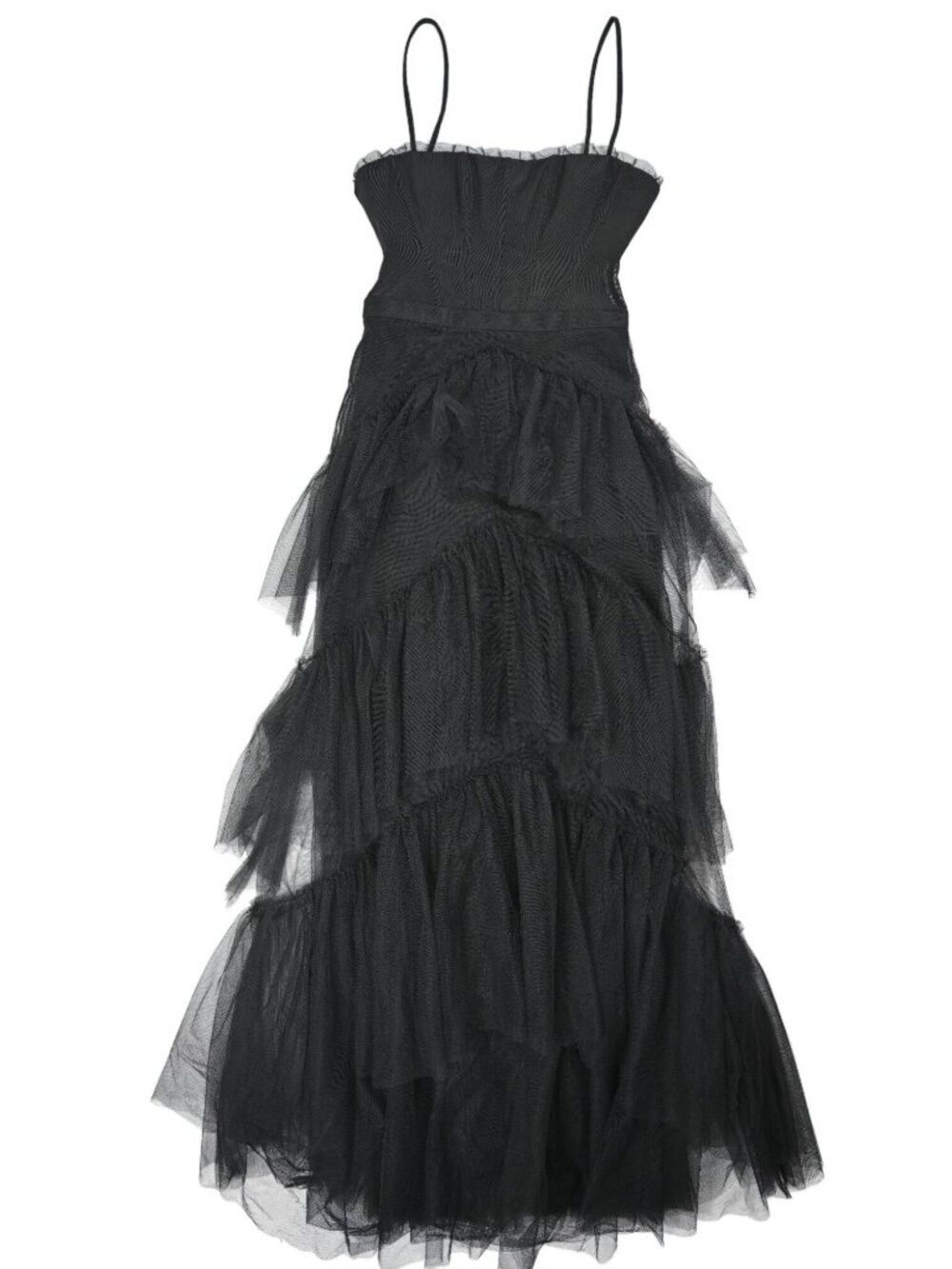 BCBGMaxAzria Oly Tiered Ruffle Tulle Gown in Black